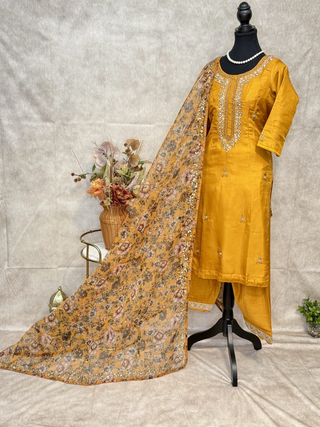 Punjabi Boutique Salwar Suit with Hand Work & Organza Dupatta